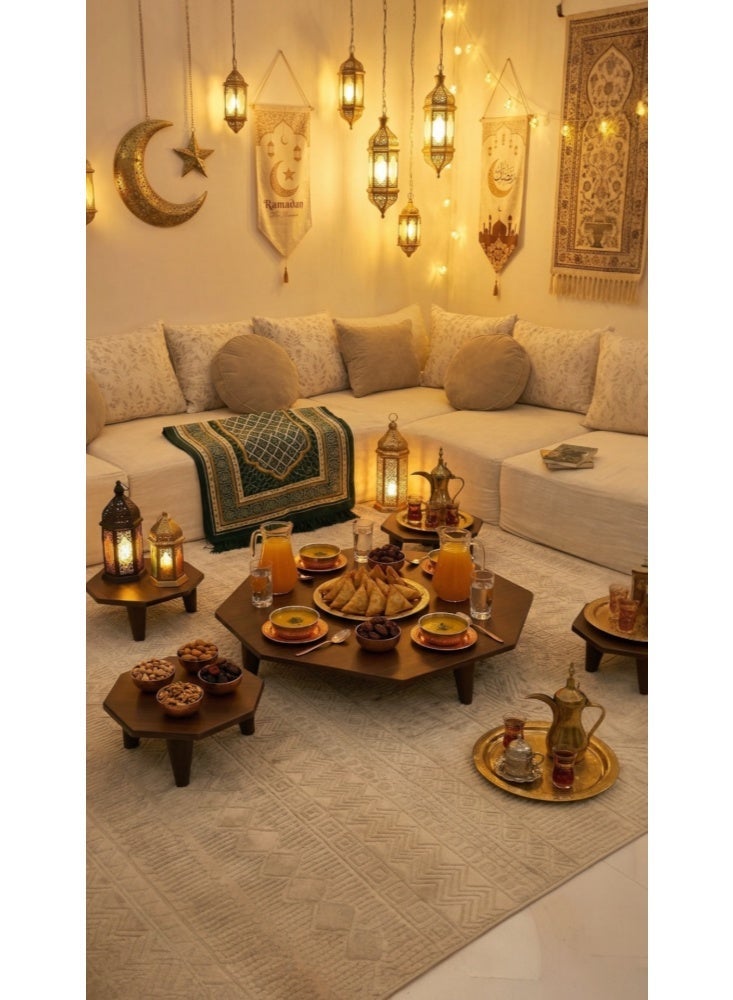 Floor table set with 4 serving pieces, brown wood, - Image 3